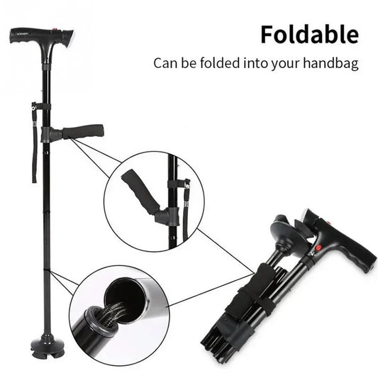SureStep - Telescopic Folding Cane with LED & Safety Alarm